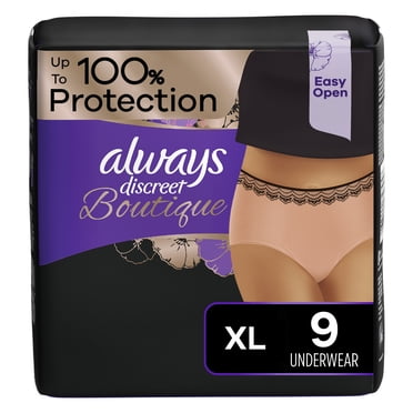 Always Discreet Boutique Incontinence and Postpartum Underwear for Women, Maximum Protection, XL, Rosy