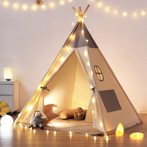 besrey Teepee Tent for Kids with Light & Mat, Toddler Tents Indoor Play Tent Playhouse, Toddler Tipi Cotton, tee Pee Tents for Kids Indoor, Boys & Girls Teepee,Children Room P