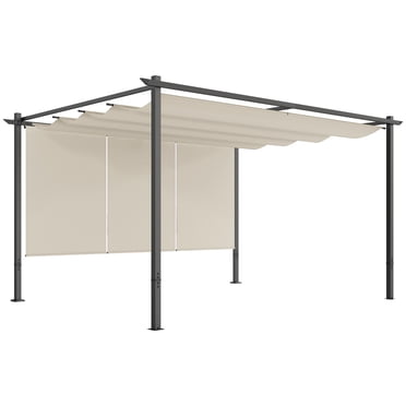 Outsunny 10' x 12' Retractable Pergola Canopy with Roller Shade, Beige