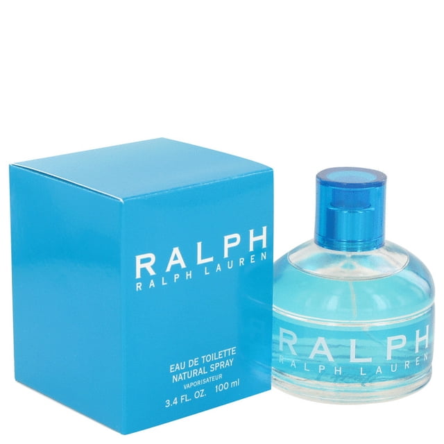 Ralph Lauren Ralph Eau De Toilette For Her 100ml, a perfume for women with a vibrant blue box and matching round glass bottle with a blue cap. This floral fruity fragrance features apple leaves, orange mandarin, pink magnolia, purple freesia, and musk notes.