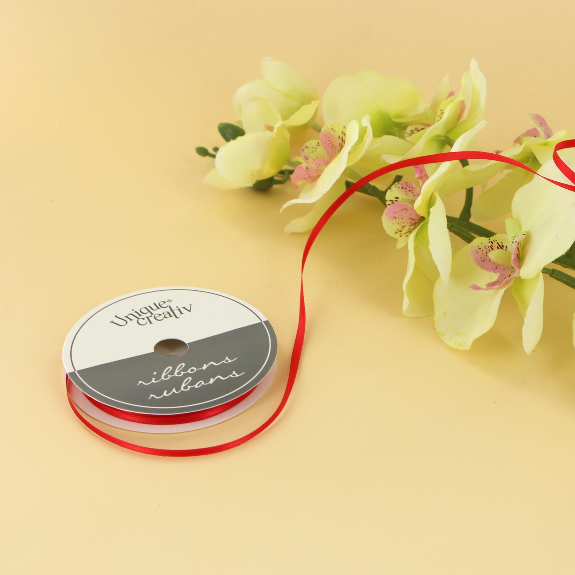 UNIQUE CREATIV Ribbon, Red, 100% Polyester, 3 mm × 9.1 m, 1 pc