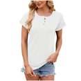 thumbnail image 2 of LSLJS Women's Mode Col Rond Manches Courtes T-shirt Boutonné Casual Chemise Ample Tops, 2 of 7