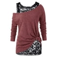 thumbnail image 2 of XDZJLR Womens T Shirts Ladies Plus Size Long Sleeve Lace Two Piece Blouse Pullover Solid Soft Warm Tees, 2 of 4