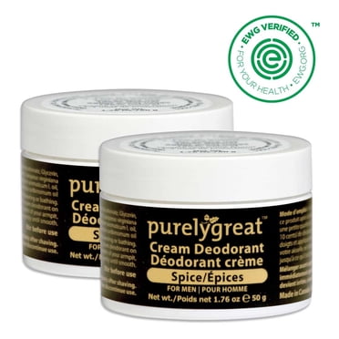 2 Pack - Purelygreat Natural Deodorant Cream - Spice 50g Aluminum Free Vegan, Made in Canada