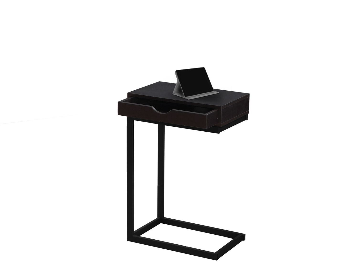 Monarch Specialties Table D'appoint, En Forme De C, Bout, Côté, Collation, Tiroir De Rangement, Salon, Chambre À Coucher, Métal, Stratifié, Brun, Noir, Contemporain, Moderne