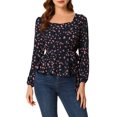thumbnail image 1 of INSPIRE CHIC Blouse à Manches Longues Florale à Encolure Carrée avec Ceinture Marine TP, 1 of 6