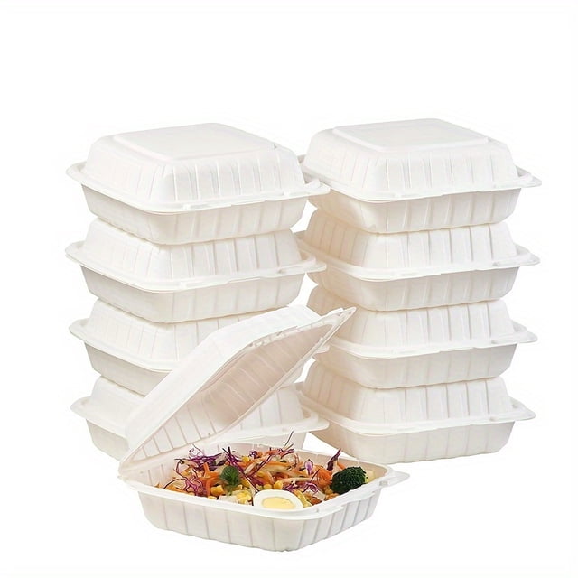 AMERTEER 25/50pcs 3 Compartment To Go Food Containers Disposable Take Out Food Containers To Go Boxes For Food Clamshell Food Container Heavy Duty To Go Box Kitchen Supplies