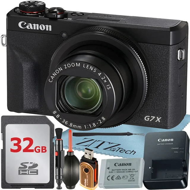 Canon PowerShot G7 X Mark III Digital Camera (Black) with 4.2x Optical Zoom Lens + 32GB Memory Card + Cleaning Pen + ZeeTech Starter Bundle