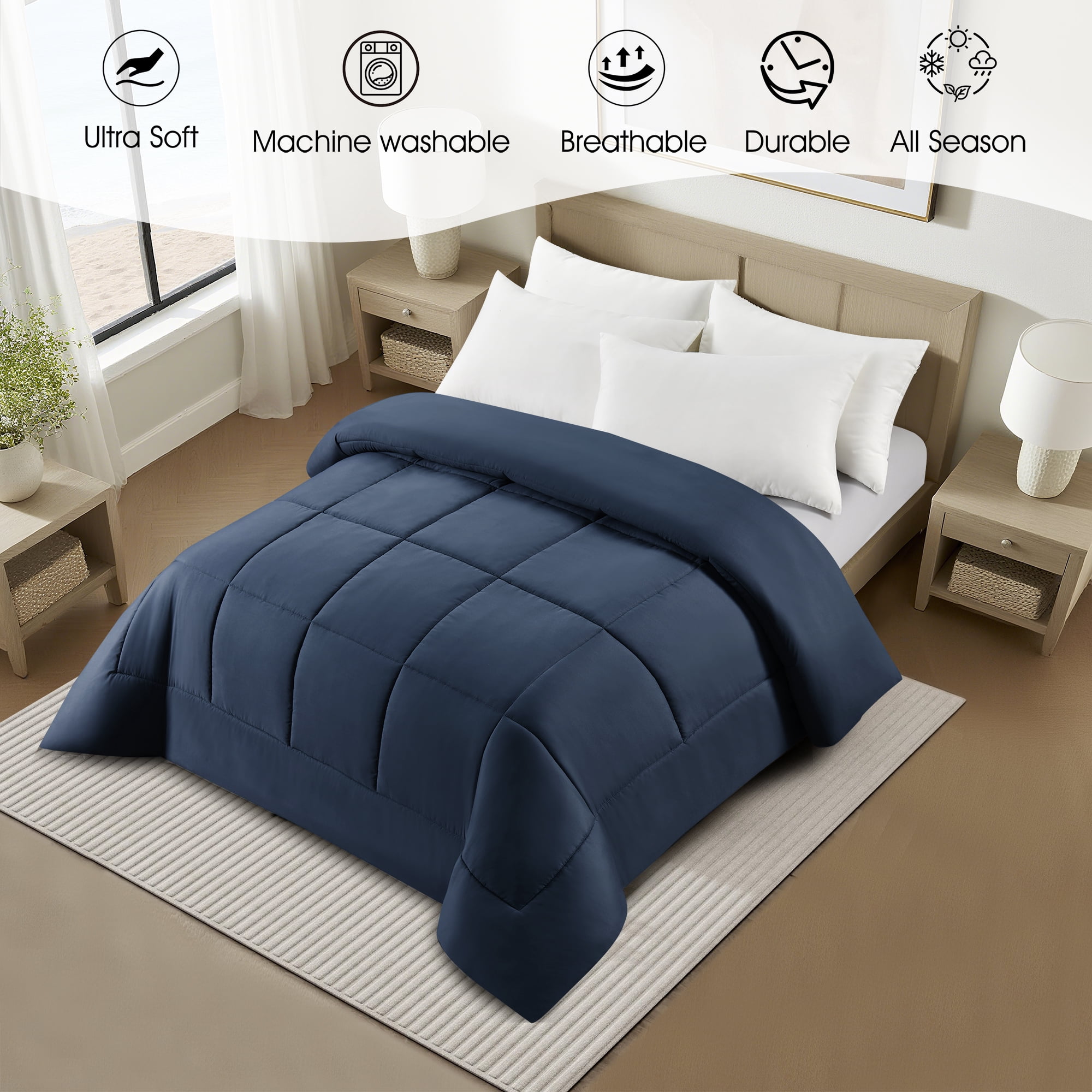 Swift Home Couette de Substitution au Duvet Basic, Toutes Saisons Hypoallergénique et Confortable, Queen, Bleu marine