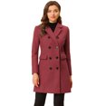 thumbnail image 1 of INSPIRE CHIC Women's Notched Lapel Collar Double Breasted Mid Length Overcoat Watermelon Red XL, 1 of 6