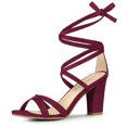 thumbnail image 1 of BLISSFUL STEP Women's Solid Color Lace up High Block Heeled Sandals, 1 of 6