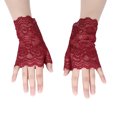 thumbnail image 2 of ZheElen 1 Paire de Mitaines pour Femmes Dentelle Sans Doigts Gants de Mariage Courts Mode Confortables Respirants Rouge Vin, 2 of 6