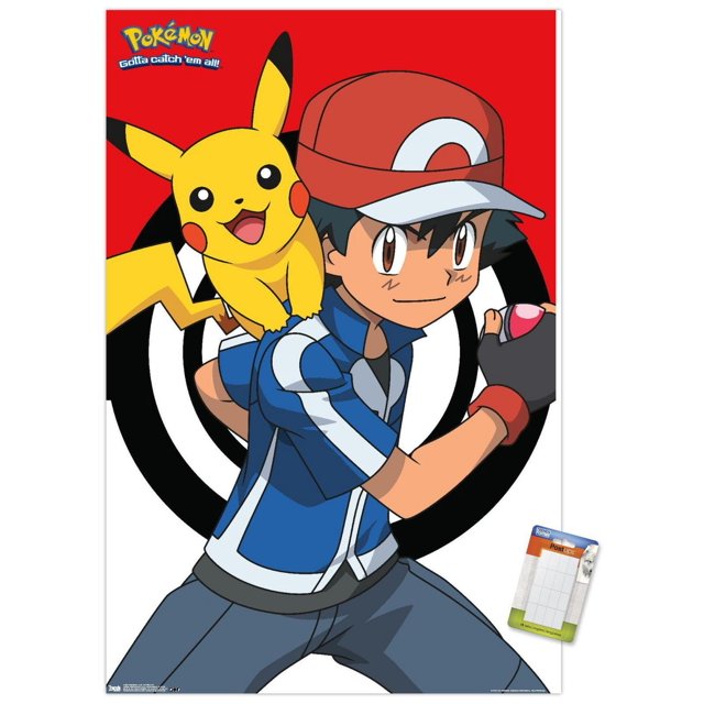 Pokémon - Ash And Pikachu Wall Poster, 22.375" x 34"