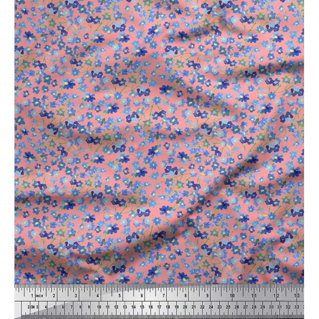 Soimoi Polyester Crepe Fabric Flower Watercolor Printed Fabric 1 Yard 52 Inch Wide