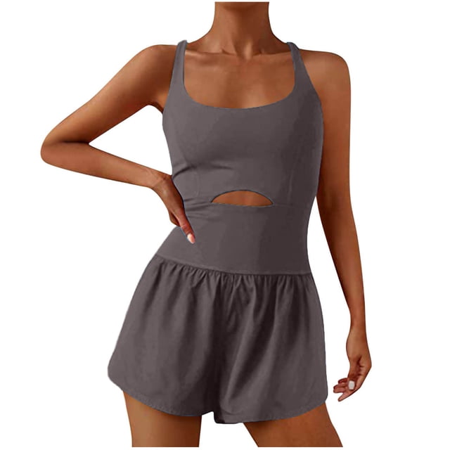 Yuyuzo Workout Romper for Women Sleeveless Short Jumpsuit Backless Yoga Rompers Atheletic Running Jumpsuits