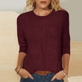 thumbnail image 2 of Penkiiy Hauts pour Femmes Manches 3/4 Col Rond Blouses Décontractées TG Vin, 2 of 6