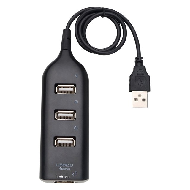 hoksml Office Fournit un Répartiteur USB2.0 à Haute Vitesse à Brancher avec Quatre ports USB, Prend en Charge la Fonctionnalité d'Échange à Chaud et l'Utilisation plug-and-play. Ce Concentrateur USB Présente un design Noir compact avec une Longueur de Câble de 55 cm, Idéal pour Connecter des Appareils comme des Claviers USB, des Souris, des Disques Externes et des Scanneurs.