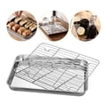 thumbnail image 2 of Stainless Steel Flat Bottom Baking Tray with Mesh Set Square Barbecue Plate with Cooling Rack, 2 of 8
