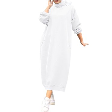 cfhntfmh Sweatshirt Dresses for Women Comfy Fleece High Neck Pullover Tops Dress Winter Warm Long Sleeve Plus Size Dress