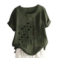 thumbnail image 1 of Dealovy Cotton Linen Tops for Women Crew Neck Short Sleeve Floral Embroidered T-Shirts Plus Size Tees, 1 of 5