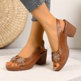 thumbnail image 3 of Ladies Rhinestones Flower Dress Slingback Sandals for Women 2025 Summer Leather Peep Toe Chunky High Heels, 3 of 7