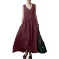 thumbnail image 1 of Bellella Robe Longue Débardeur pour Femme Sans Manches d'Été Plage Robe Soleil Couleur Unie Maxi Caftan Col en V Femme Rouge Vin 4TG, 1 of 2