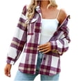 thumbnail image 1 of Yuyuzo Plaid Flannel Shirts for Women Oversized Long Sleeve Shacket Jacket Button down Blouse Tops, 1 of 7