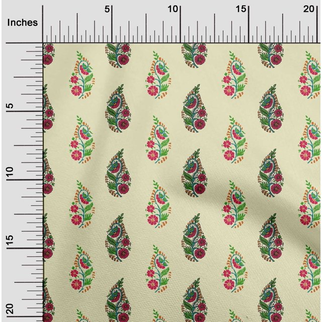 oneOone Viscose Chiffon Fabric Leaves & Floral Block Print Fabric By Yard 42 Inch Wide