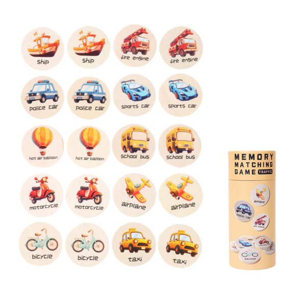 BELOVING Jeu de Mémoire pour Enfants, Jouets d'Association, Développement et Apprentissage Précoce, avec 20 Cartes en Bois, Jouets Éducatifs pour Anniversaire, Voyage Âge 3-6 Motif de Circulation
