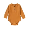 thumbnail image 1 of tarylea Toddler Baby Clothes Long Sleeve Crew Neck Button Rompers Solid Color Ribbed Outfits Casual Comfy Fall Outwear Jumpsuits for 0-24 Months, 1 of 3