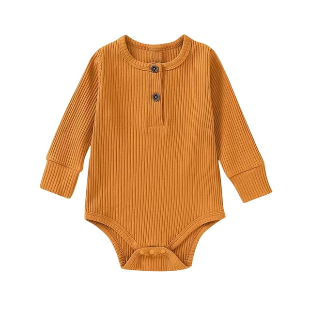 tarylea Toddler Baby Clothes Long Sleeve Crew Neck Button Rompers Solid Color Ribbed Outfits Casual Comfy Fall Outwear Jumpsuits for 0-24 Months