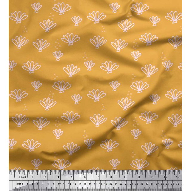 Soimoi Orange Poly Georgette Fabric Coral Ocean Print Fabric by Yard 52 Inch Wide