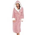 thumbnail image 1 of Avamo Ladies Sherpa Robes Solid Color Sleepwear Hooded Fuzzy Plush Bathrobe Plain Fleece Robe Sleeping Dressing Gown Pink 3XL, 1 of 5
