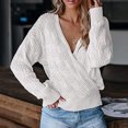 thumbnail image 1 of RKSTN Sweaters for Women Deep V-neck Wrap Sweater Long-sleeved Crochet Pullover Fall Sweaters, 1 of 7