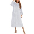 thumbnail image 1 of WRKEKC Robes for Women Solid Color Long Sleeve Fall Winter Flannel Open Front Hooded Zip Robe Womens Casual Bathrobe, 1 of 4