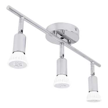 Plafonnier DEL à 3 Lumières, Rail de Barre GU10 Ajustable, Luminaire pour Cuisine et Salon, 110 V–240 V, Fini Acier Poli