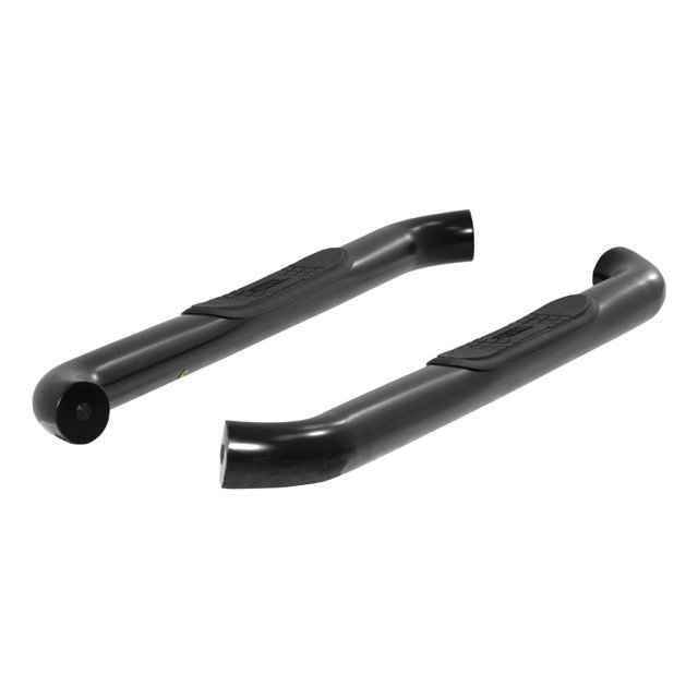 Aries 204048 Nerf Bar With Step Pads; 3 Inch Round Bent; Powder Coated; Semi-Gloss Black; Carbon Steel; Without End Caps; Rocker Panel Mount