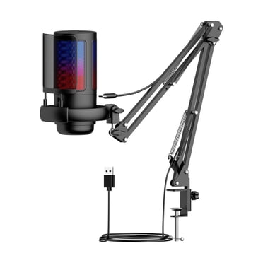 Yinanstore Microphone USB de Jeu Microphone de Balado Angle Réglable Micro d'Ordinateur avec Bras Suspendu Flexible pour Enregistrement de Jeu sur PC Noir