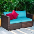 thumbnail image 4 of Costway Canapé Sectionnel d'Angle en Rotin pour Patio 2 Pcs Coussin Bleu, 4 of 9