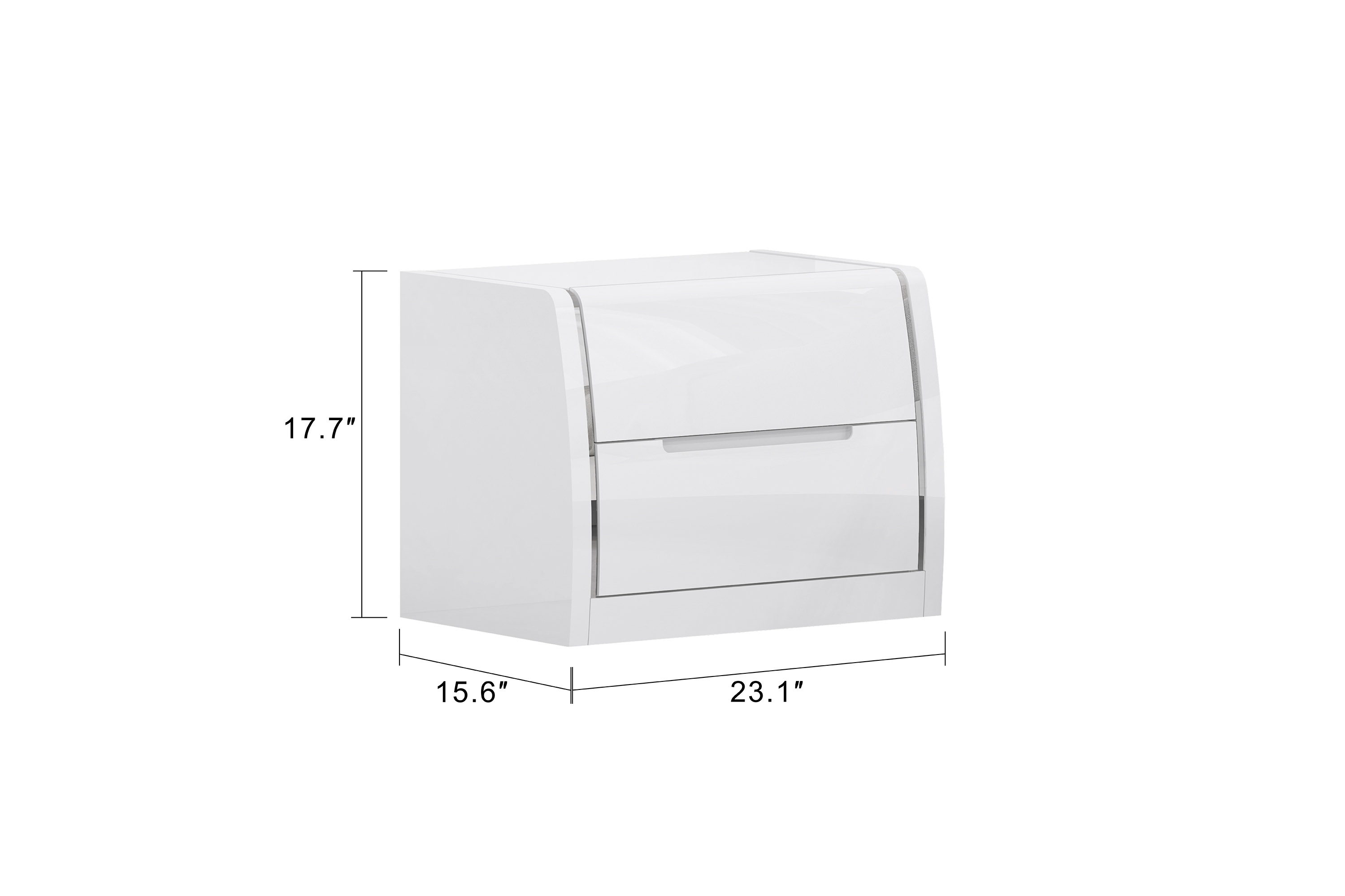 K-Living Phoebe Solid Wood Nightstand in High-Gloss White Finish