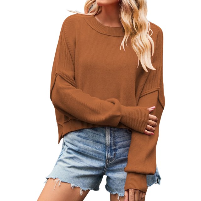 TJAZFJPA Chandail Tricoté pour Femmes Chandail à Col Rond pour Femmes Chandail Uni Ample Chandail à Enfiler Chandail Épais Chandails pour Femmes 2024 Court
