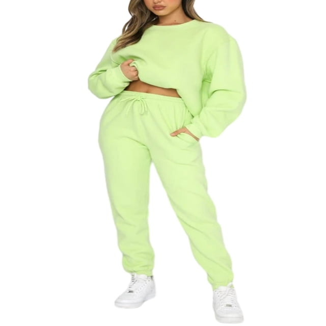 Femmes Sweat-Shirt Ensemble Manches Longues Col Rond Pantalons de Survêtement Ensemble Solide Activewear Set