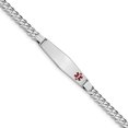 thumbnail image 1 of 14K White Gold Medical Soft Diamond Shape Red Enamel Flat Curb Link ID Bracelet, 1 of 3