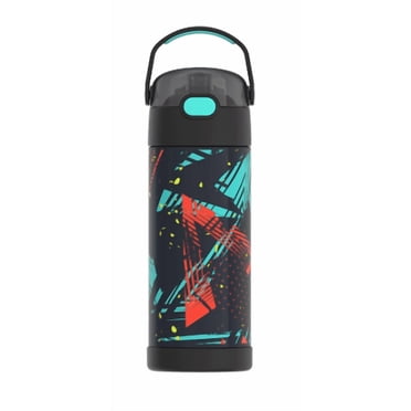 Thermos FUNtainer 14oz Kids Stainless Steel Insulated Bottle with Abstract Geometric Design, Black