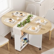 CazToi Folding Oval Dining Table 4-6 People Kitchen Table Space-Saving Foldable Design Modern Collapsible Dining Table