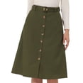 thumbnail image 1 of Unique Bargains Women's A-Line Button Front Belted Corduroy Midi Skirt, Green, L, 1 of 5