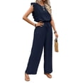 thumbnail image 2 of Jumpsuits for Women Summer Ruffle Sleeves Square Neck Rompers Drawstring Overalls with Pockets Dark Blue S, 2 of 10