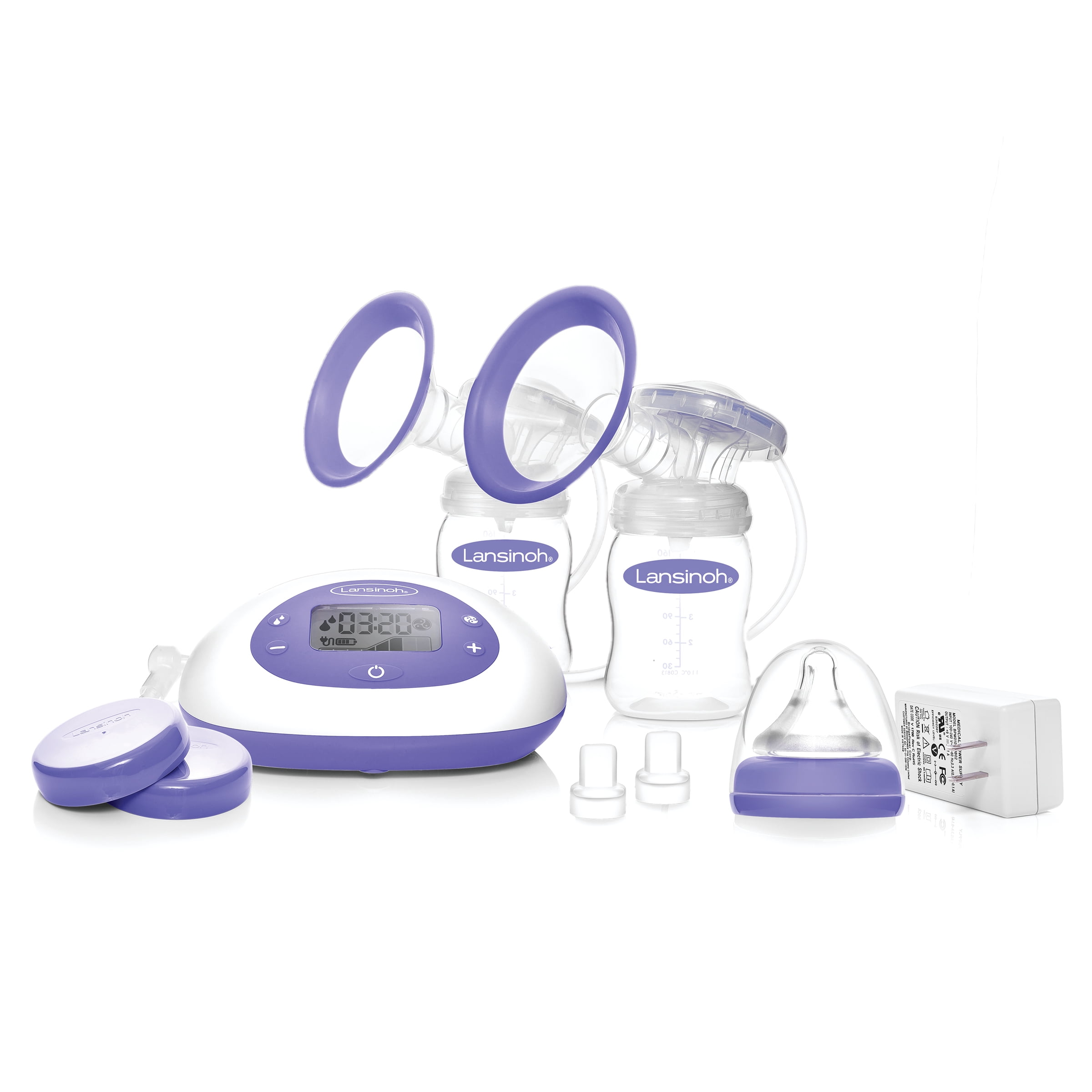 Tire-lait électrique double SignaturePro de Lansinoh pour l'allaitement, pompe portable réglable, comprend des flacons de 25 mm et 2 biberons Lansinoh