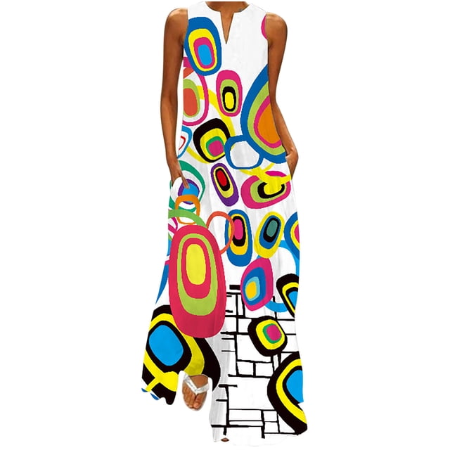 UPPADA Robes d'Été pour Femmes 2024 Robe de Mariage de Plage, Robes Maxi Bohèmes Fluides à Fleurs pour Femmes Sans Manches Robes Soleil Col en V Vestidos de Verano Para Mujer Vestidos Cortos de Mujer