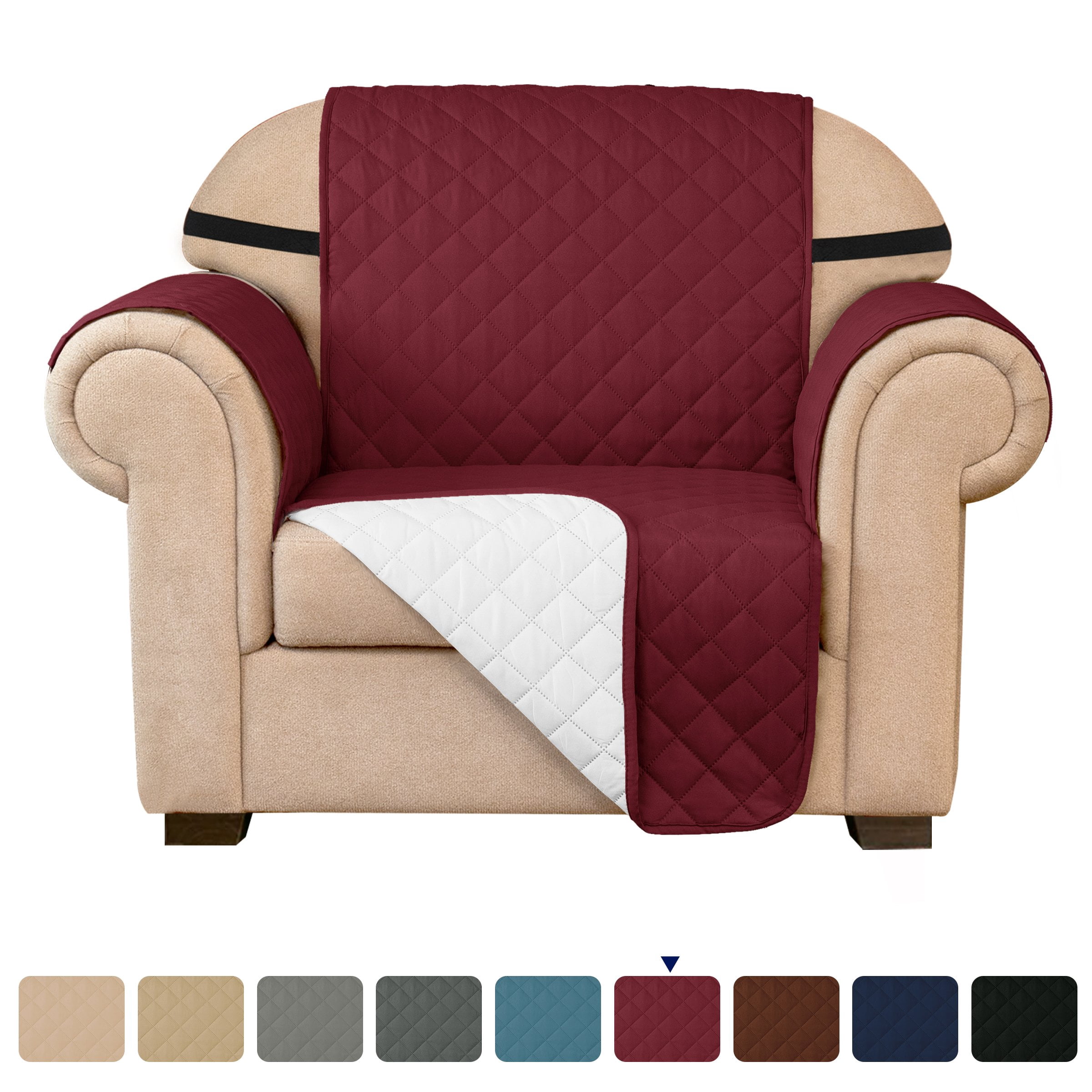 Subrtex Stretch 1-Piece Quilted Reversible Sofa Slipcover with Non-Slip Elastic Straps Washable Pet Couch Cover